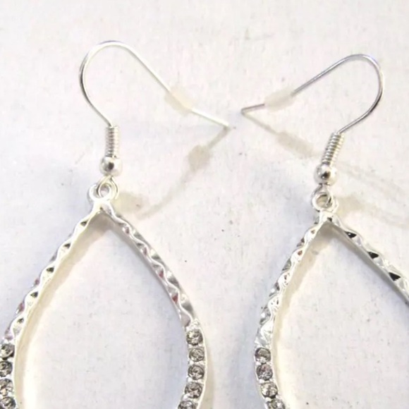 Park Lane Teardrop Rhinestone Dangle Earrings Silver 2” drop - Picture 3 of 5
